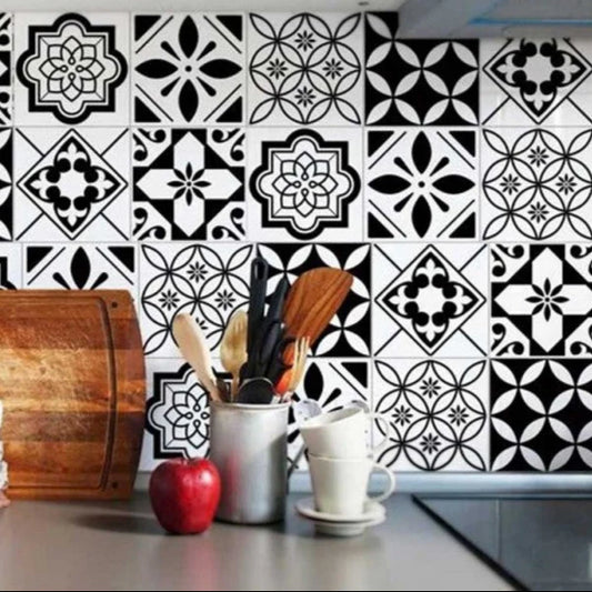 12 Pcs Geometric Black & White Tile Stickers