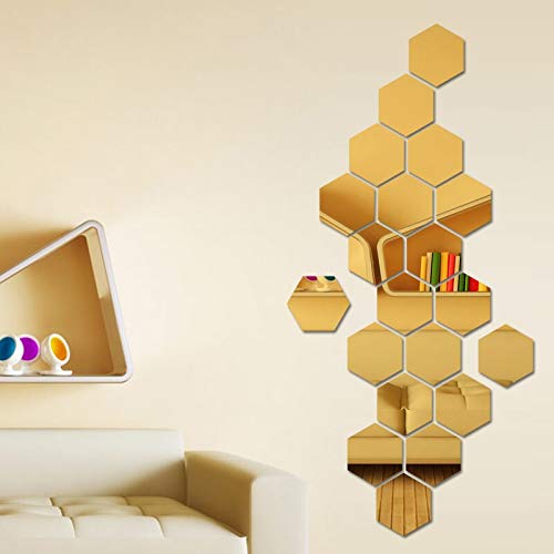 Golden Hex Mirror Wall Art Set – 12Pcs (4X4 Inch)