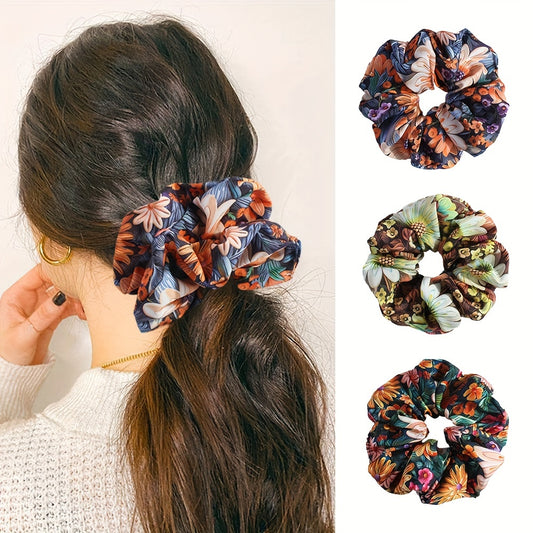 3Pcs Trendy Silk Scrunchies Colorful Hair Bands, Health and Beauty