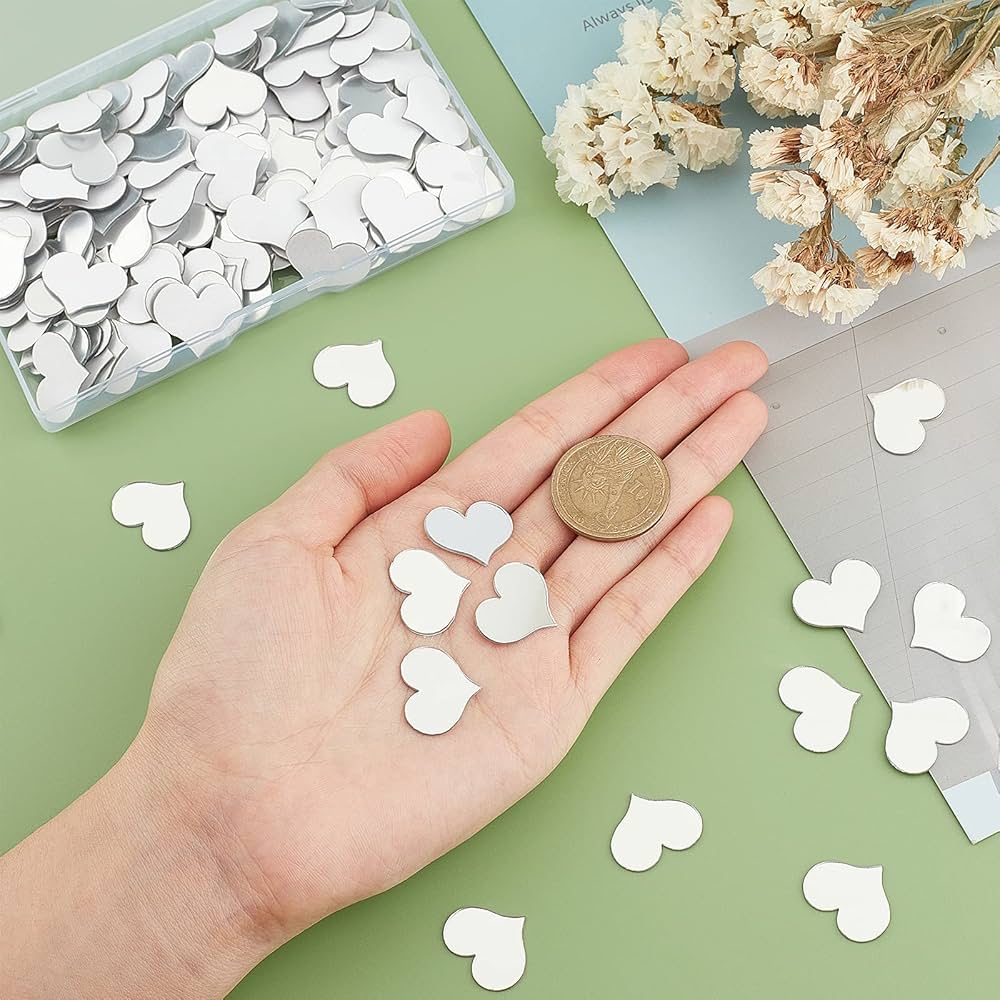 50 Pack Silver Heart Mirror Stickers (1 Inch)