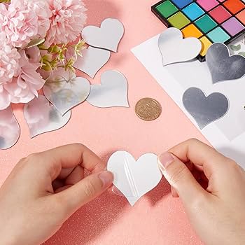 50 Pack Silver Heart Mirror Stickers (1 Inch)