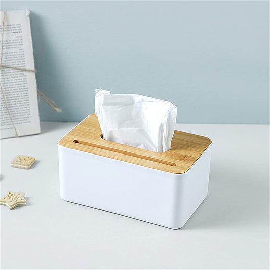 Modern Desktop Tissue Holder With Wooden Lid