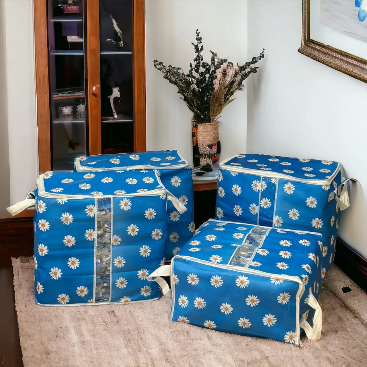 Blue Flower Printed Storage Bag Under 1$