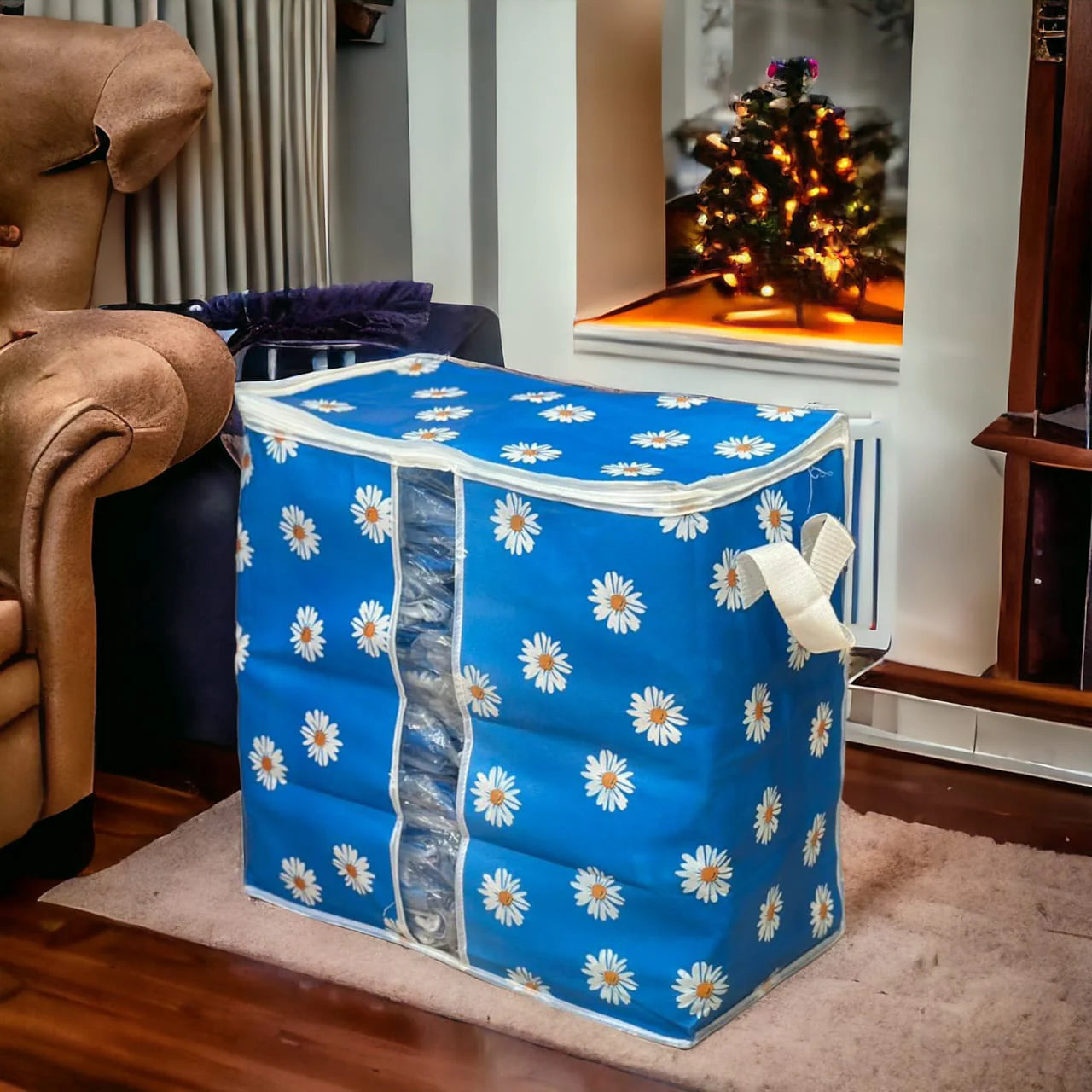 Blue Flower Printed Storage Bag Under 1$