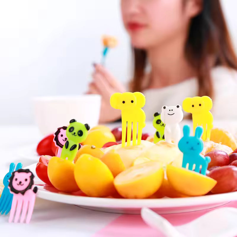 10Pcs Cute Animal Mini Fork Set Cartoon Design