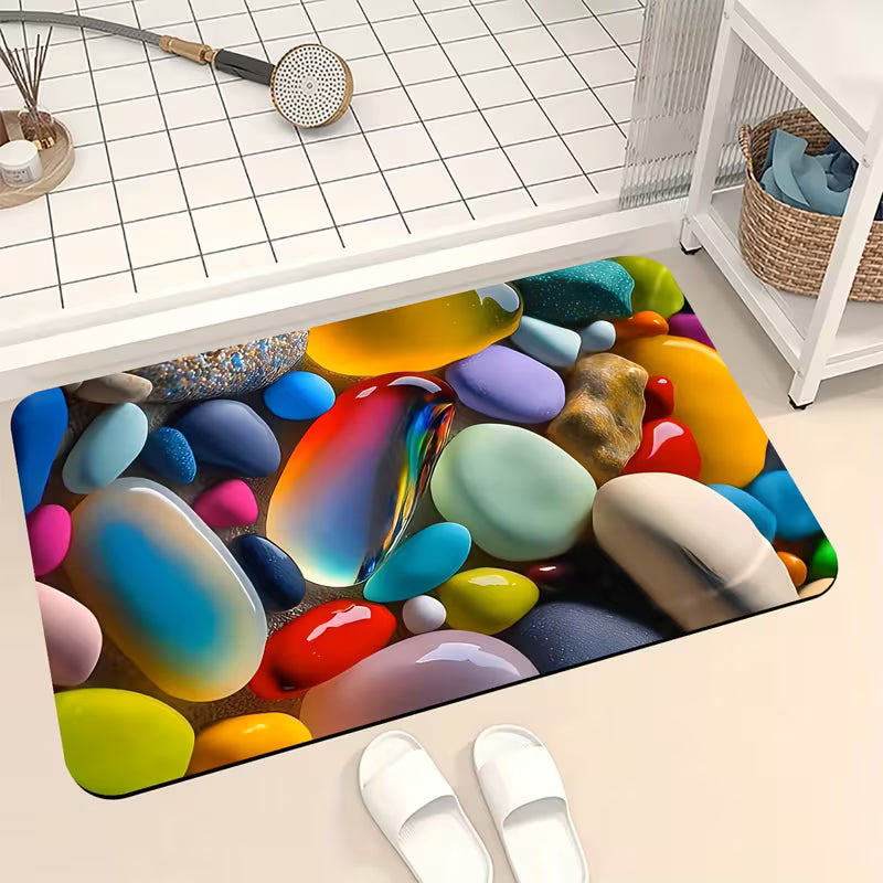 Multi Colored Stone Design Anti Slip Decorative Mat (22X15Inch)