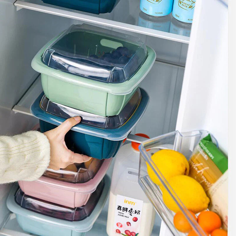 Refrigerator Strainer Double Drainer Basket With Lid