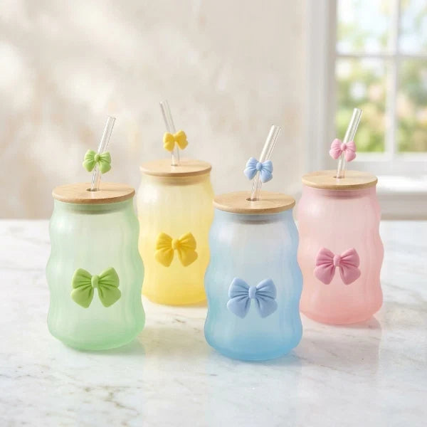1-Piece Frosted Glass Drinkware Set – Reusable Glasses with Wooden Lids