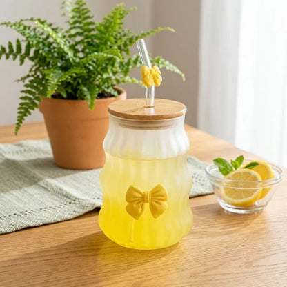 1-Piece Frosted Glass Drinkware Set – Reusable Glasses with Wooden Lids