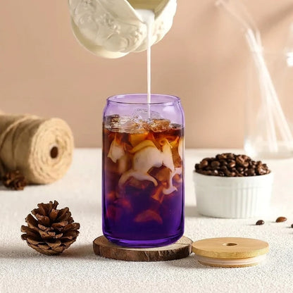 Premium Glass Tumbler With Bamboo Lid & Glass Straw (Random Color)