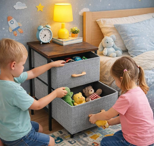 2 Drawer Fabric Bedside Table – Stylish Bedroom Storage Organizer