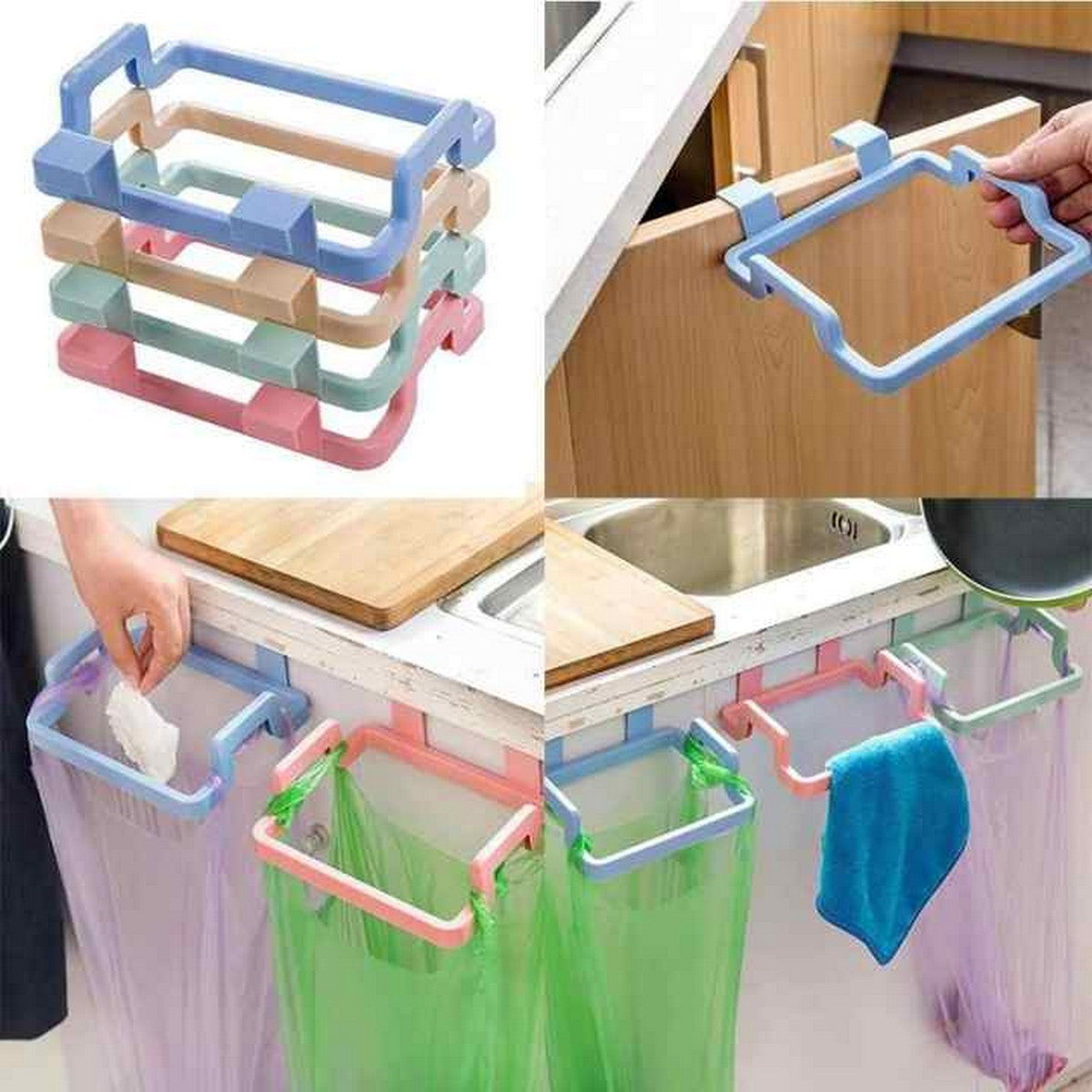 2 Pcs Plastic Garbage Bag Holder, Dustbin,Towel Rack For Kitchen