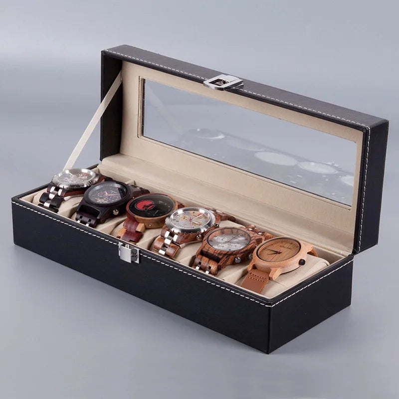 Premium 6 Slot PU Leather Watch Storage Case