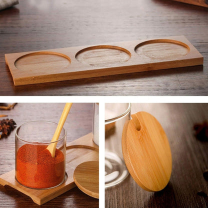 3 Piece Clear Glass Seasoning & Spice Jar Set With Bamboo Lid