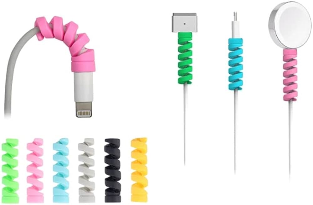 Set of 4 Spiral Silicone Cable Protectors for Android and iPhone Devices