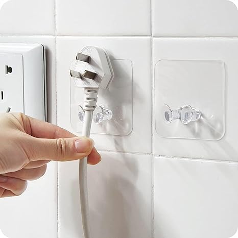 2 Pcs Strong Adhesive Wall Mounted Plug Holder Hook