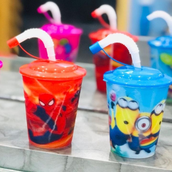 Kids Cartoon Juice Glass With Straw