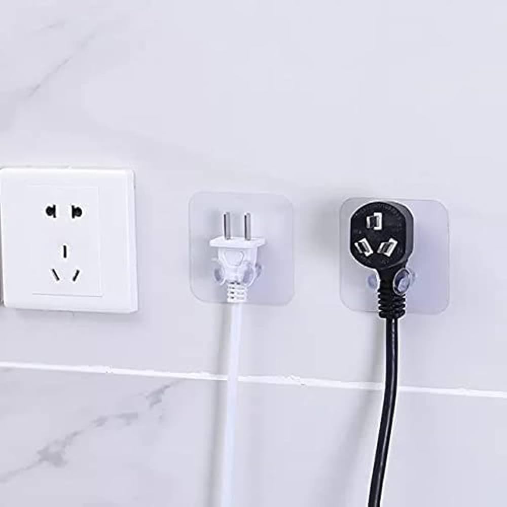 2 Pcs Strong Adhesive Wall Mounted Plug Holder Hook