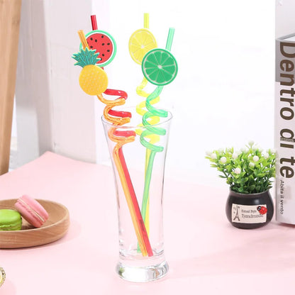 4 Pcs Reusable Funny Cartoon Spiral Drinking Straw(Random Design)