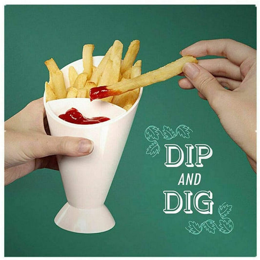 Dipper Fry Snack Cone Stand French Fries Sauce Ketchup Dip Holder