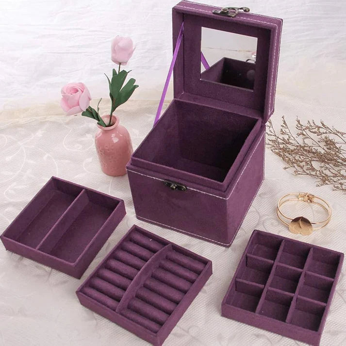 3 Layer Velvet Jewelry Storage Box