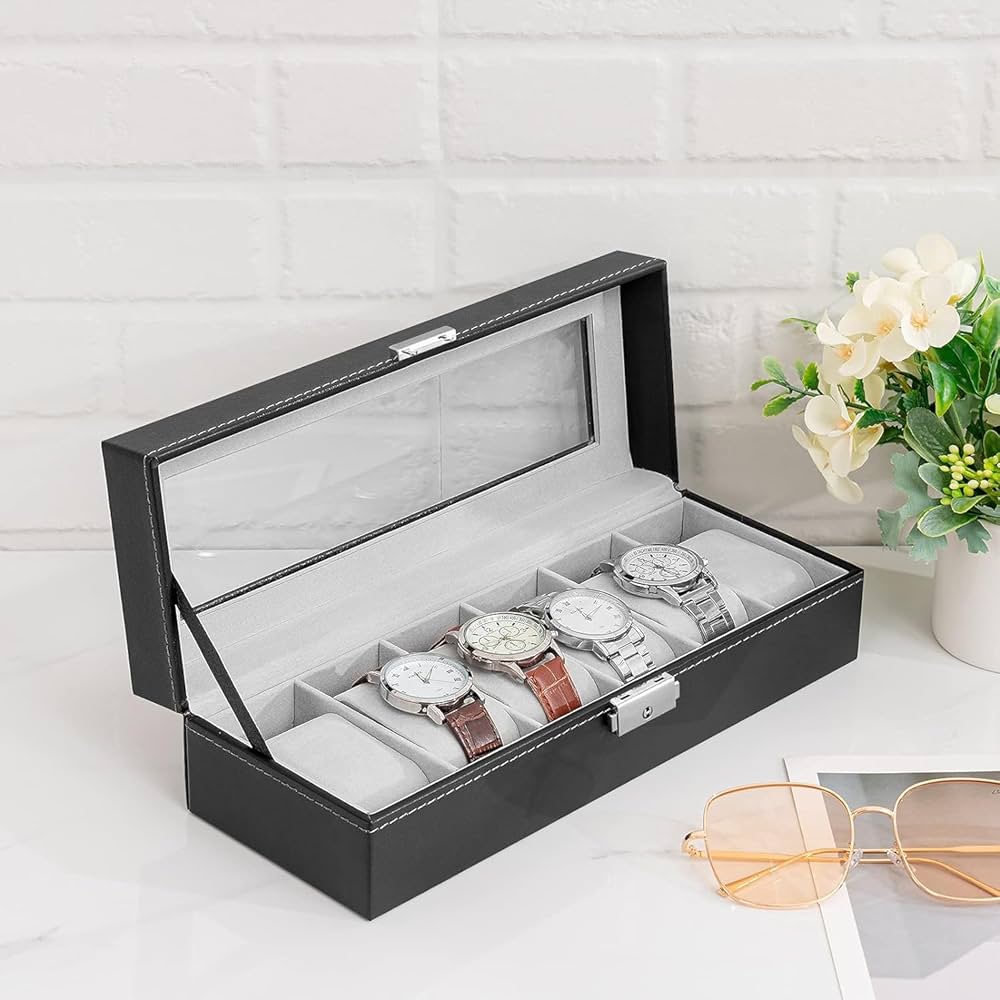 Premium 6 Slot PU Leather Watch Storage Case