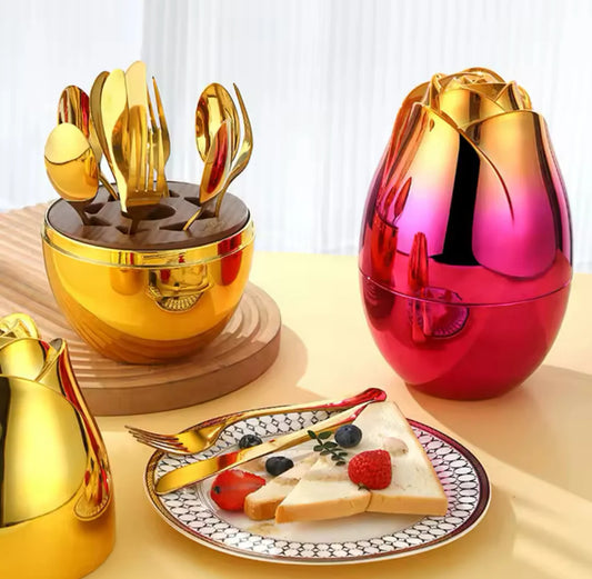 Gold Rose Egg Spoon Set
