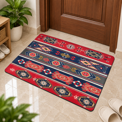 Blue Geometric Tribal Pattern 22x15 Inch Durable Water Resistant Floor Mat