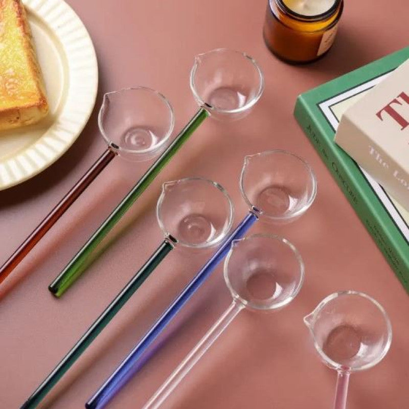 Colored Glass Tarka Spoon – Long Handle Borosilicate Glass Cooking Spoon