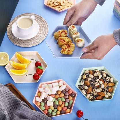 Colorful Hexagon Food Plates – Modern Serving Plates for Snacks & Desserts