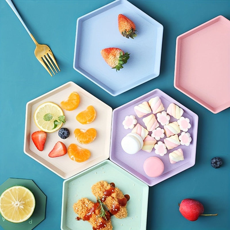Colorful Hexagon Food Plates – Modern Serving Plates for Snacks & Desserts