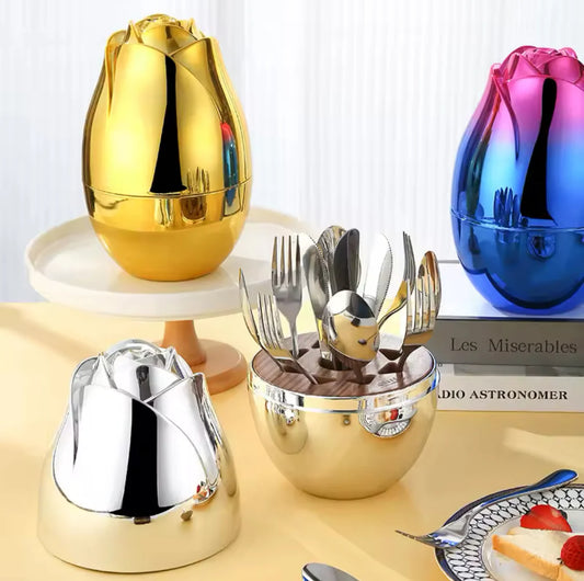 Gold Rose Egg Spoon Set