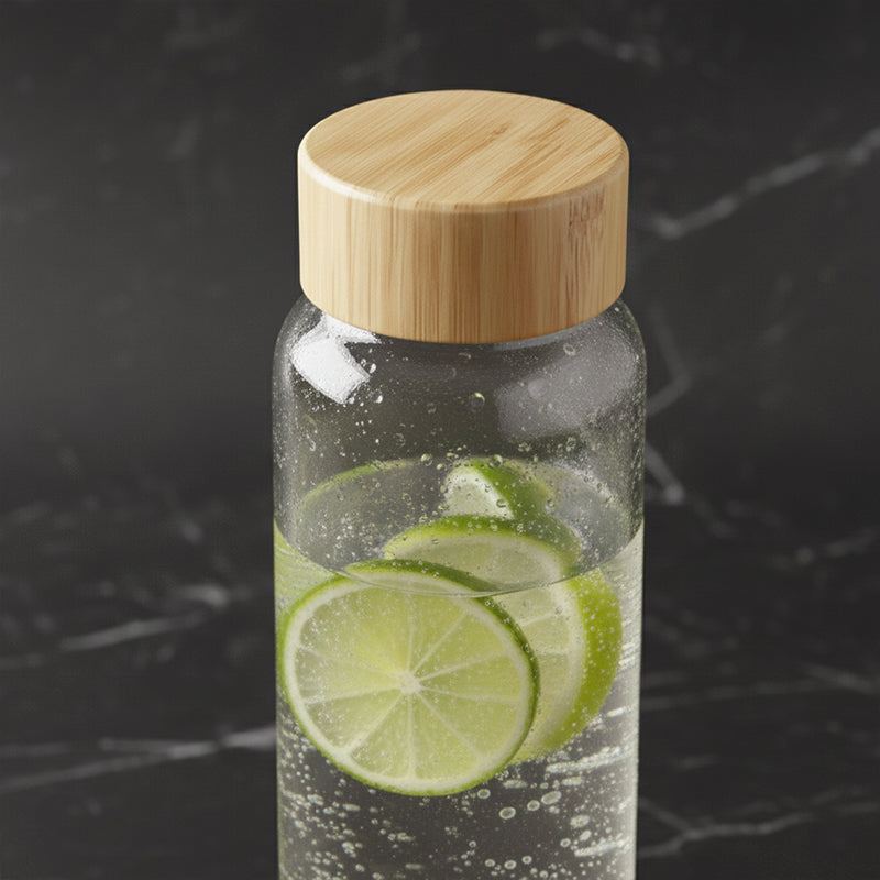 Elegant 500ML Glass Bottle – Cylinder Shape with Natural Wooden Lid