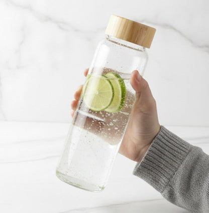 Elegant 500ML Glass Bottle – Cylinder Shape with Natural Wooden Lid