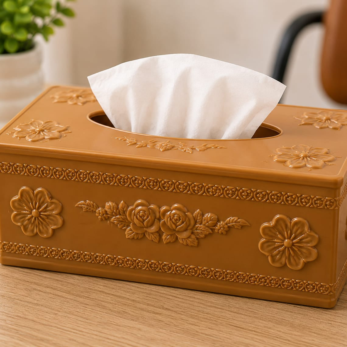 Elegant Rose Design Tissue Box Holder – Premium Home Decor Organizer