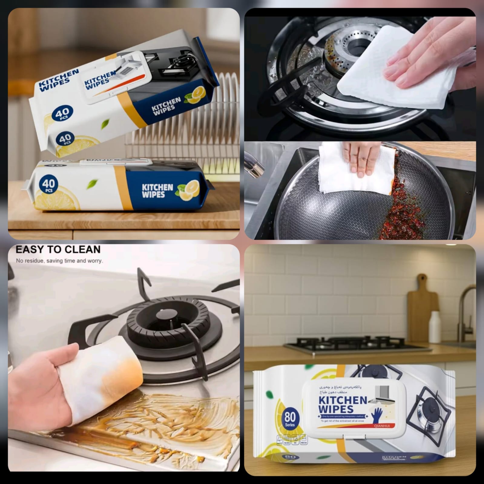 Extra Large Kitchen Wet Tissue Wipes for Grease & Stain Removal