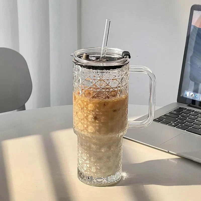 Glass Drinking Tumbler with Straw – Home and Living 