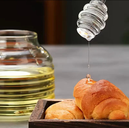 Glass Honey Dispenser – Honey Jar with Wooden Lid and Serving Spoon