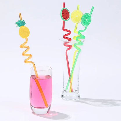 4 Pcs Reusable Funny Cartoon Spiral Drinking Straw(Random Design)