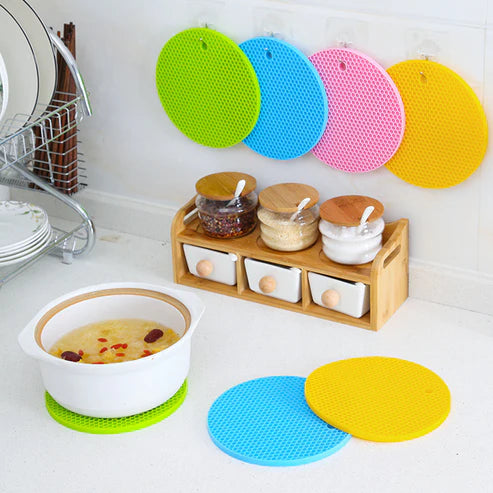 Versatile Circular Silicone Hot Pad and Drink Coasters with Heat Resistance