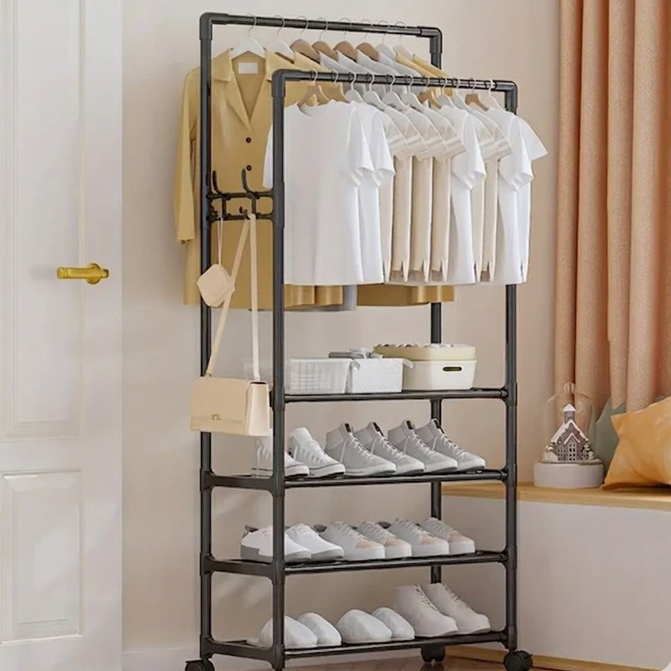 Indoor Heavy-Duty Double Bar Clothing Organizer