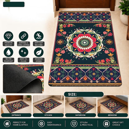 Mandala Floral Floor Mat – 22x15 Inch Vibrant Decorative Mat with Anti-Slip Backing
