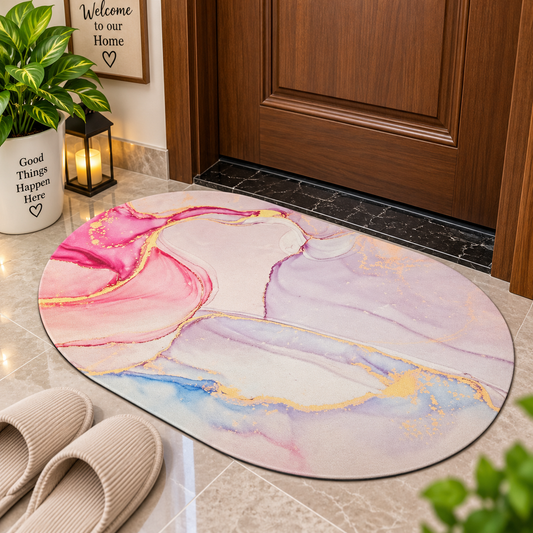 Pink Marble Floor Mat – Beautiful Gold Accent Design for Modern Home Interiors