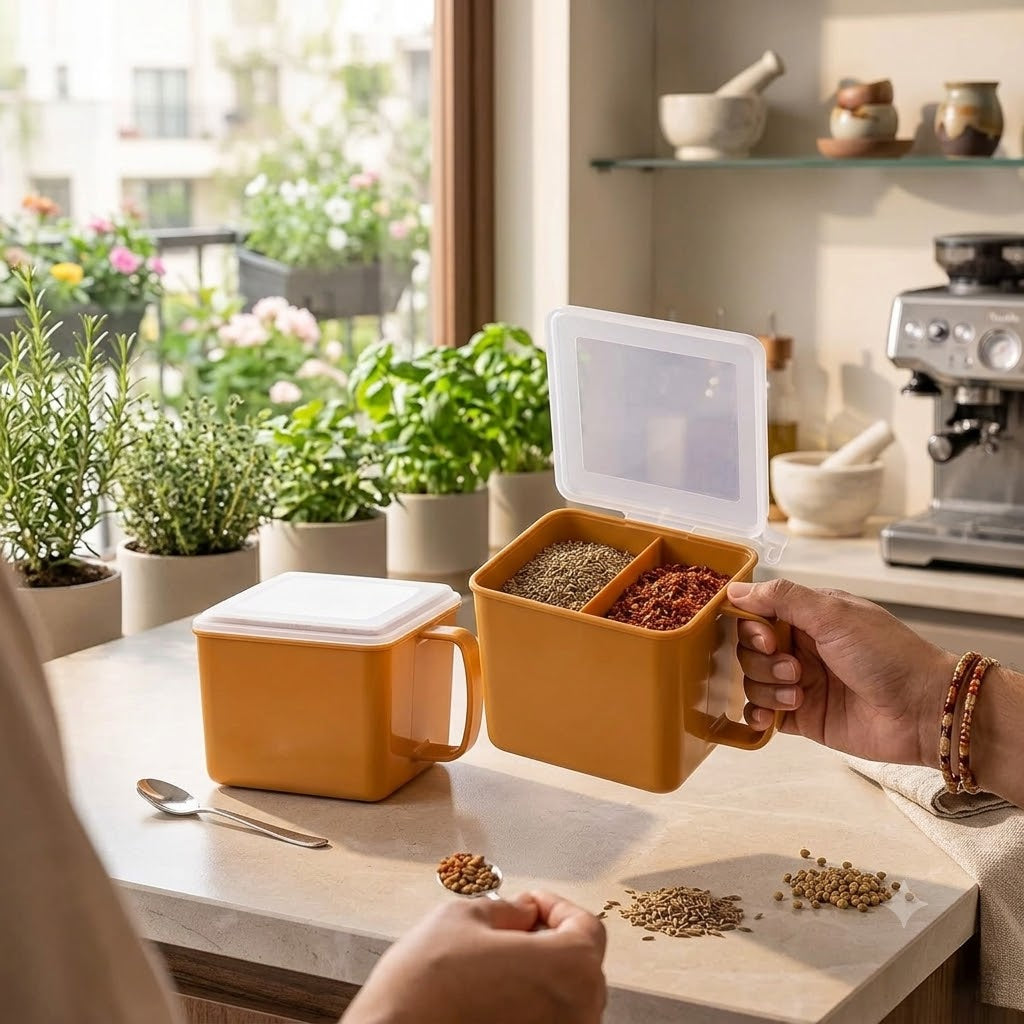 Portable Spice Storage Container – 2-Compartment Kitchen Seasoning Organizer