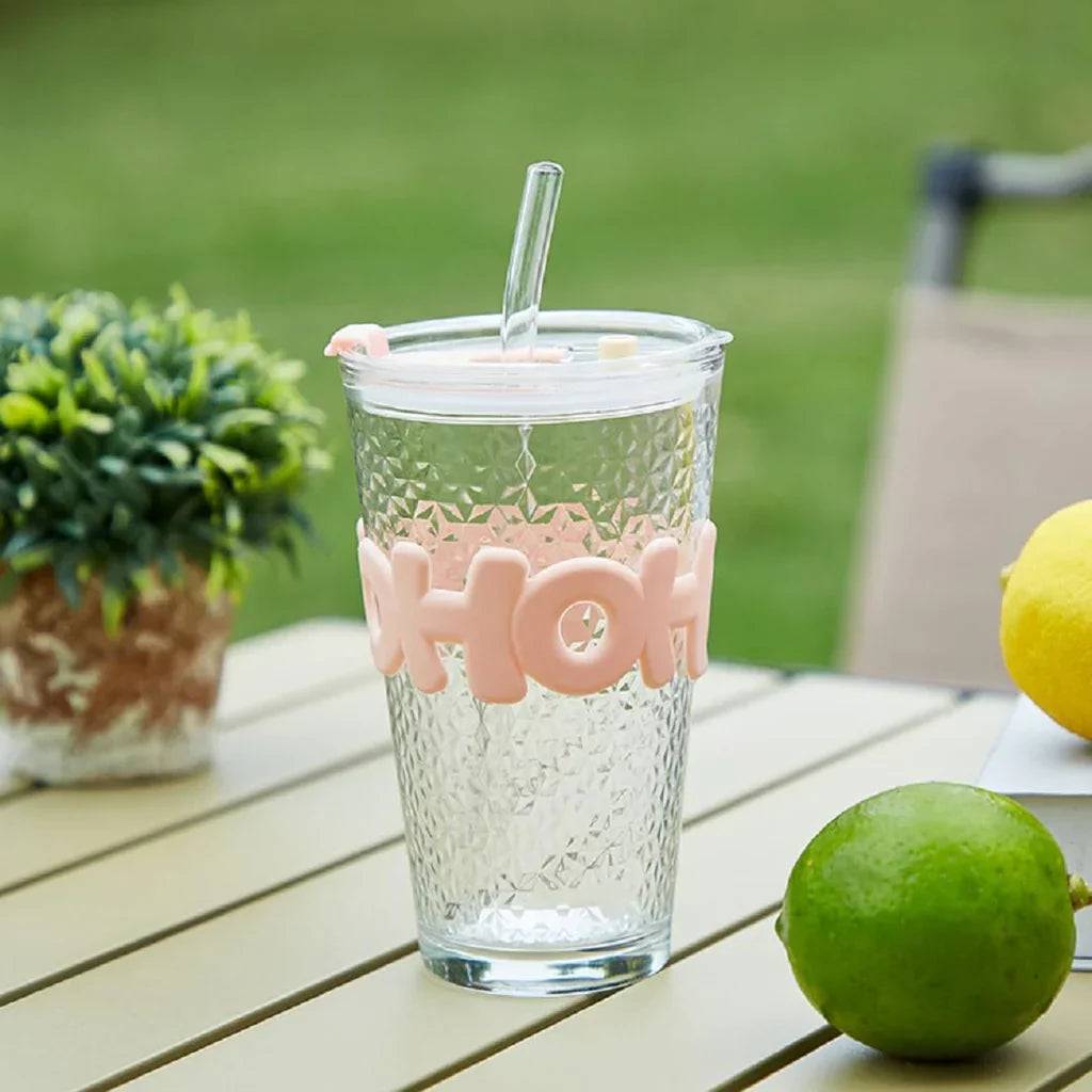 Premium Clear Glass Tumbler Cup with Straw