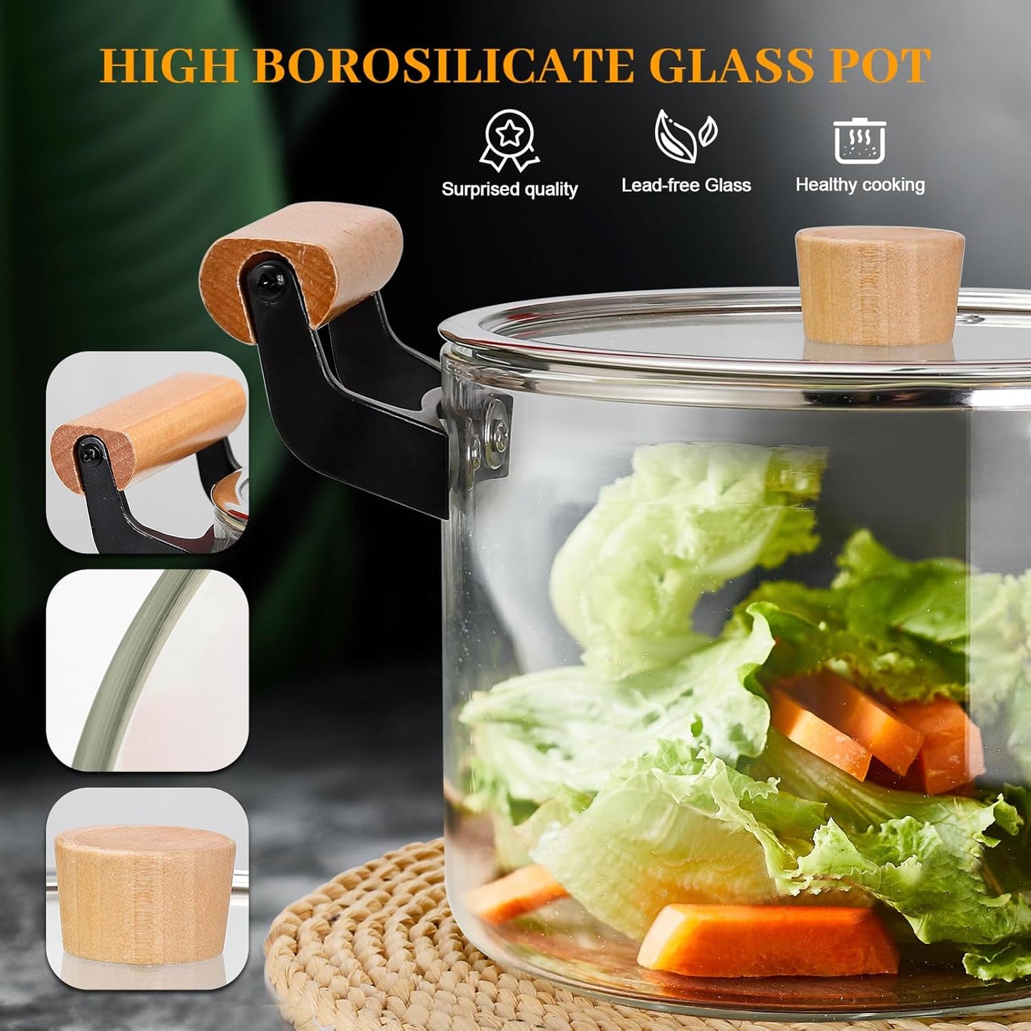 Premium Transparent Heat-Resistant Glass Cooking Pot