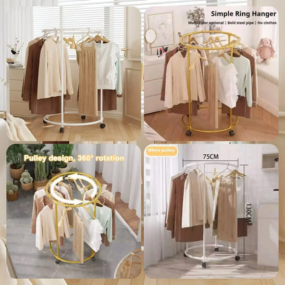 Round Metal Clothes Rack with Wheels – 360° Rotating Garment Stand