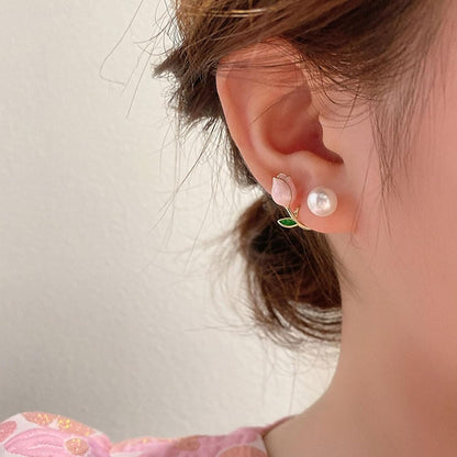 Soft Pink Floral Pearl Earrings, Health and Beauty 