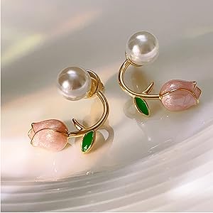 Soft Pink Floral Pearl Earrings, Health and Beauty 