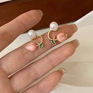 Soft Pink Floral Pearl Earrings, Health and Beauty 